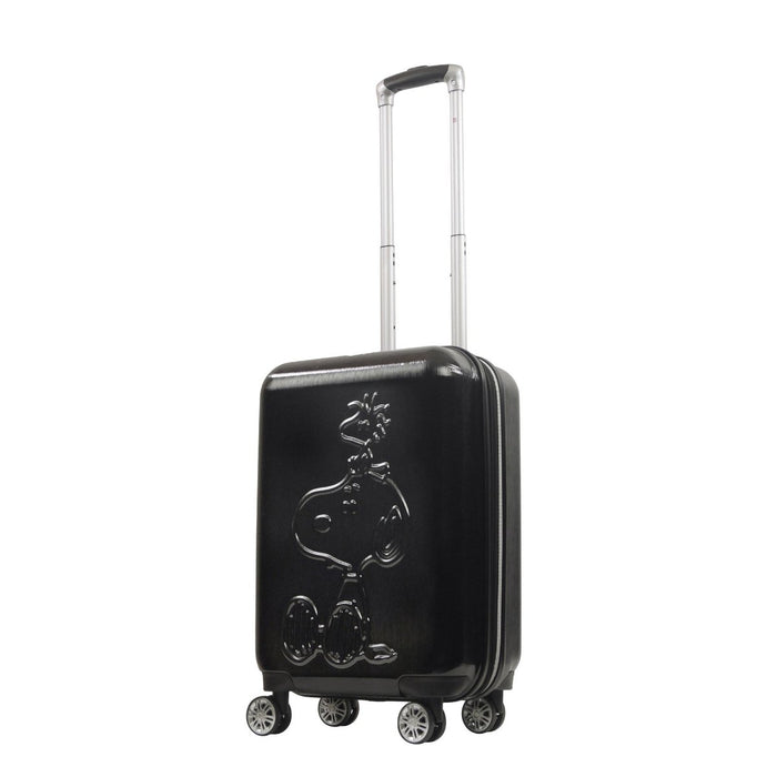 Peanuts Snoopy & Woodstock embossed molded hardside 22" black carry-on spinner suitcase rolling luggage by Ful