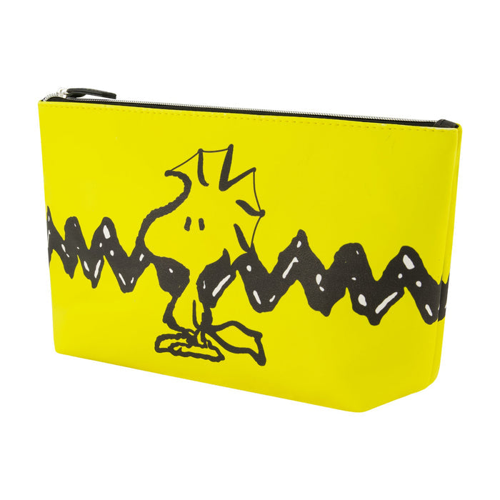 Peanuts Woodstock cosmetic bag featuring a bright yellow design with Woodstock