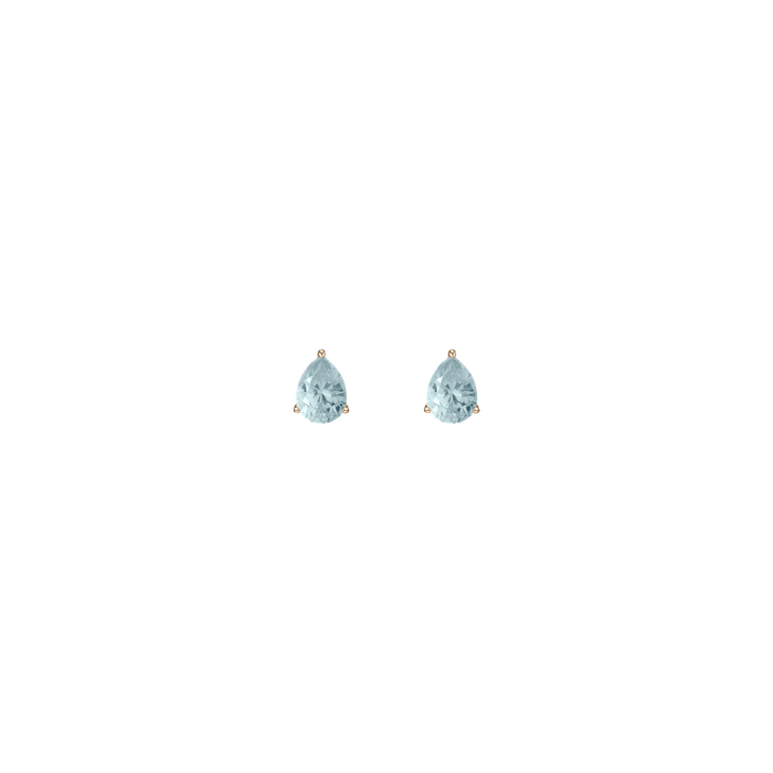 Pear Gemstone Solitaire Stud Earrings Vermeil Yellow Gold Aquamarine First