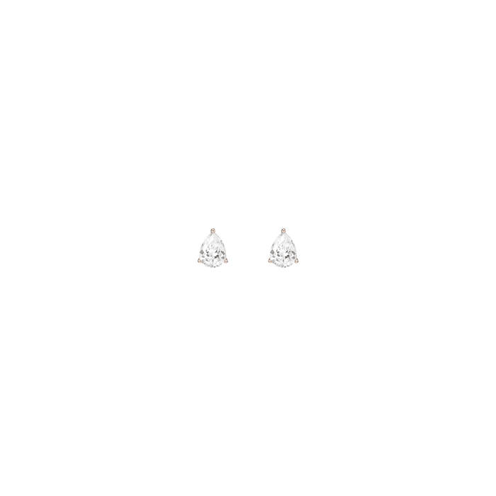 Pear Gemstone Solitaire Stud Earrings Vermeil Rose Gold White Sapphire