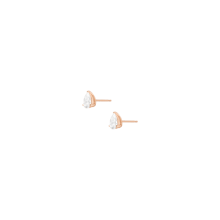 Pear Gemstone Solitaire Stud Earrings Vermeil Rose Gold White Sapphire