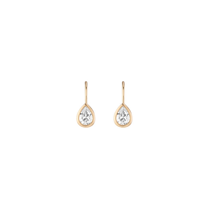Pear Lab Grown White Sapphire Bezel Drop Earrings Vermeil Yellow Gold First