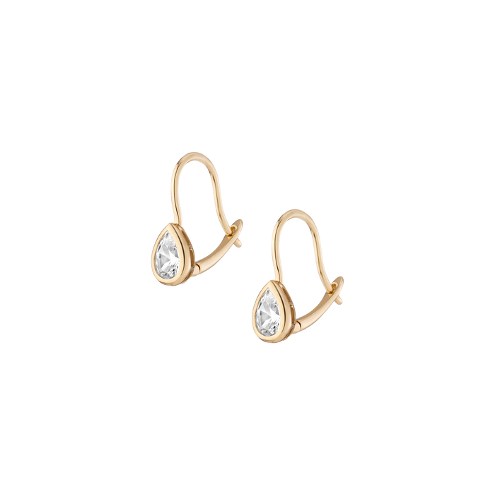 Pear Lab Grown White Sapphire Bezel Drop Earrings Vermeil Yellow Gold