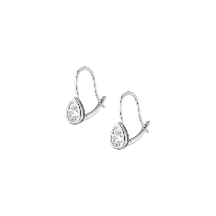 Pear Lab Grown White Sapphire Bezel Drop Earrings Vermeil White Gold