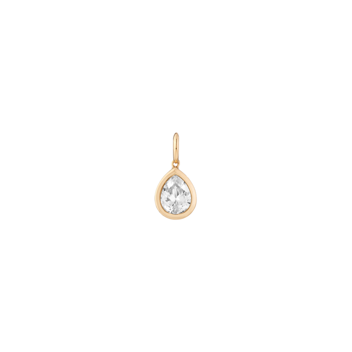 Pear Lab Grown White Sapphire Bezel Pendant Vermeil Yellow Gold First