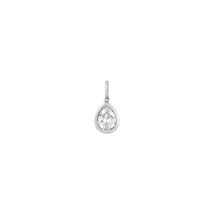 Pear Lab Grown White Sapphire Bezel Pendant Vermeil White Gold First