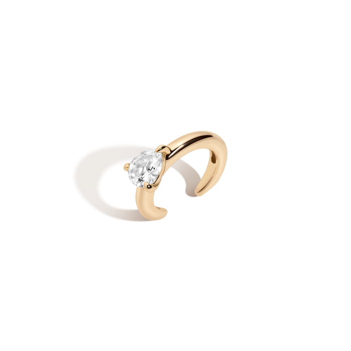 Pear Lab Grown White Sapphire Solitaire Ear Cuff Vermeil Yellow Gold First