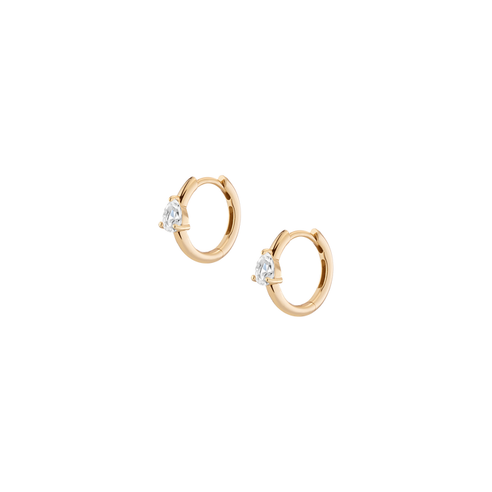 Pear Lab Grown White Sapphire Solitaire Huggie Earrings Vermeil Yellow Gold
