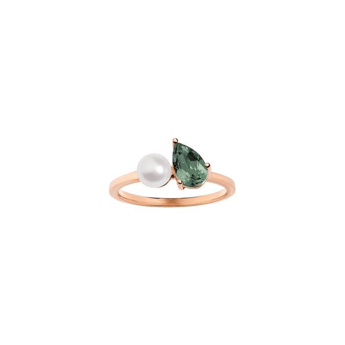 Pearl Toi et Moi Ring - Green Tourmaline