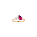 Pearl Toi et Moi Ring - Red Ruby
