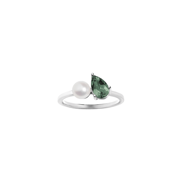 Pearl Toi et Moi Ring Vermeil 14k 18k White Gold Green Tourmaline