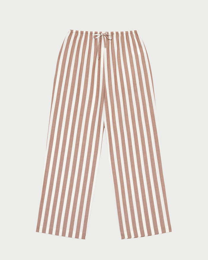 Pella Pant in brown/cream striped cotton.