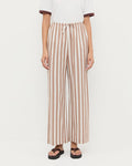 Pella Pant in brown/cream striped cotton, Harly Tee in white cotton, and Chase Brown Flip Flop.