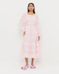 Perrin Dress in pale pink fabric and Noa Pink Moiré Bow Flat.