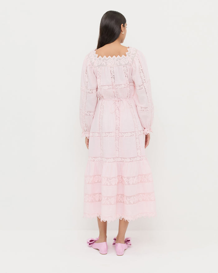 Perrin Dress in pale pink fabric and Noa Pink Moiré Bow Flat.