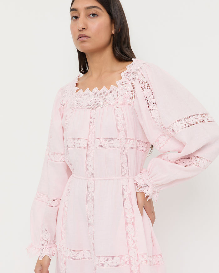 Perrin Dress in pale pink fabric.