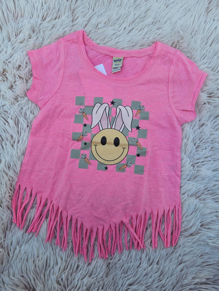 Pink Fringed Smiley w/ Bunny Ears Tee