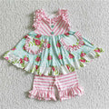Pink/Mint Floral and Stripe 2pc