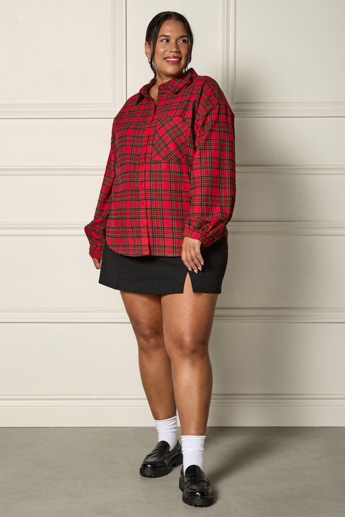 Plaid Shirt with Balloon Sleeves - 4050