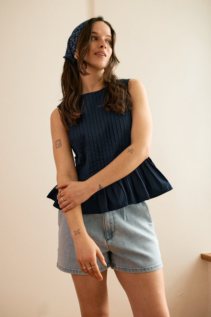 Pleated Poplin Blouse - 4097