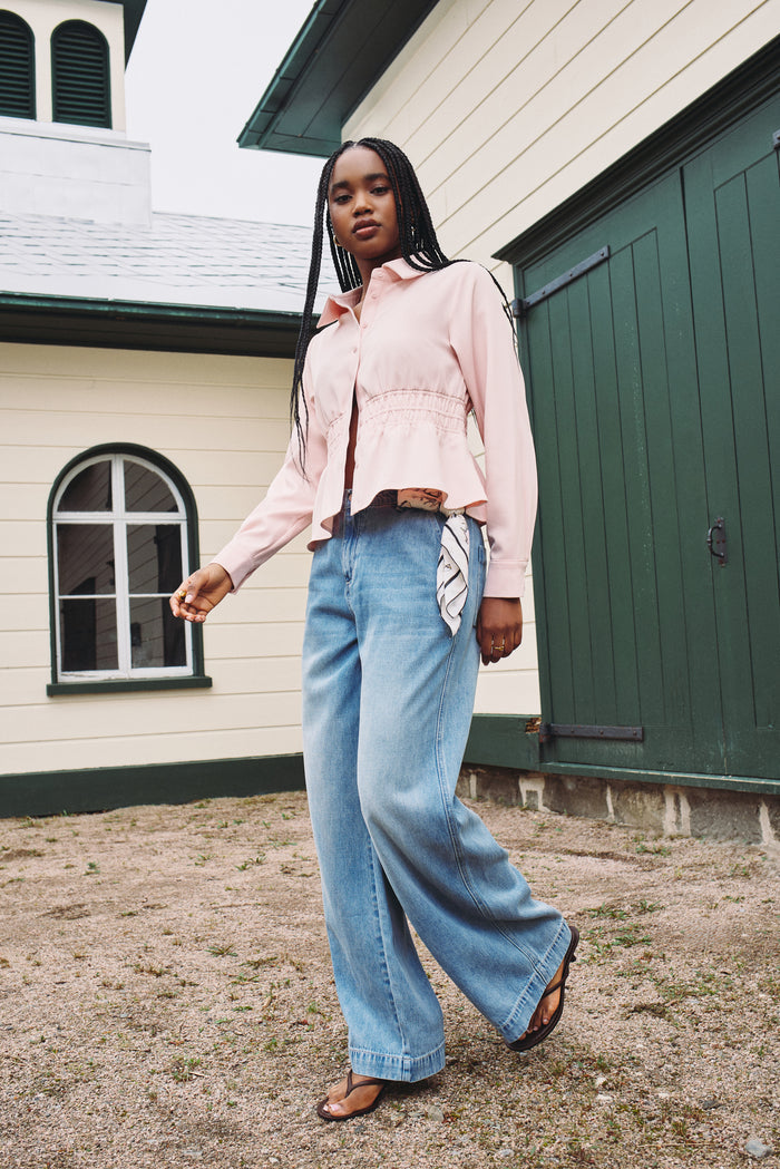 Polo Collar Twill Blouse - 4102