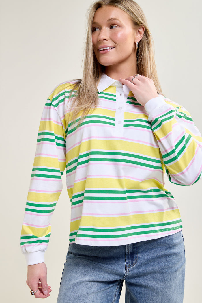 Polo Neck Striped T-Shirt - 9177