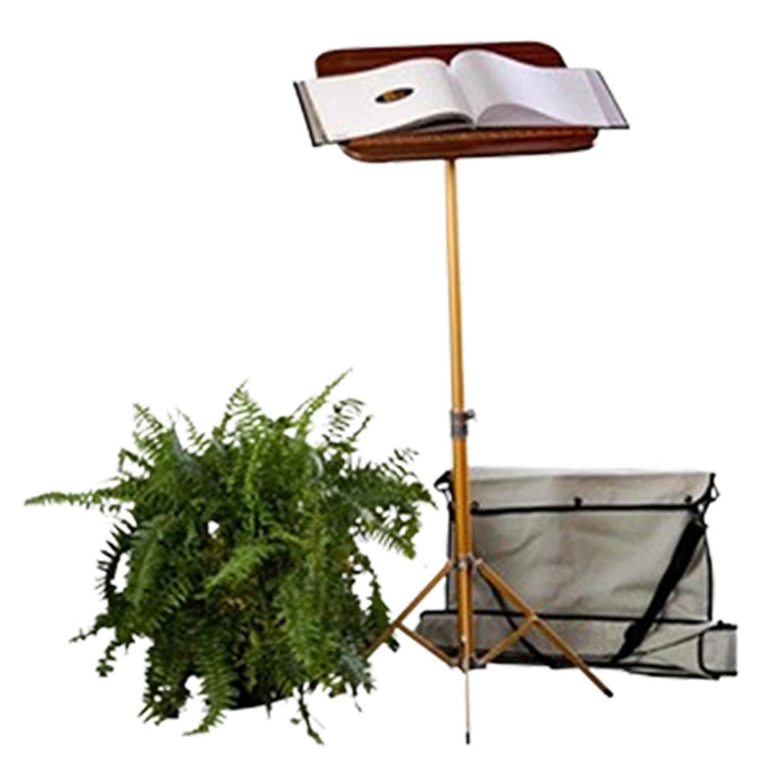 Portable pedestal register stand with non-adjustable tripod base used in funeral service operations, from lynch supply