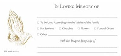 Praying hands memorial offering & contribution envelopes used in funeral service operations, from lynch supply