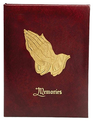 Praying hands memorial register books used in funeral service operations, from lynch supply