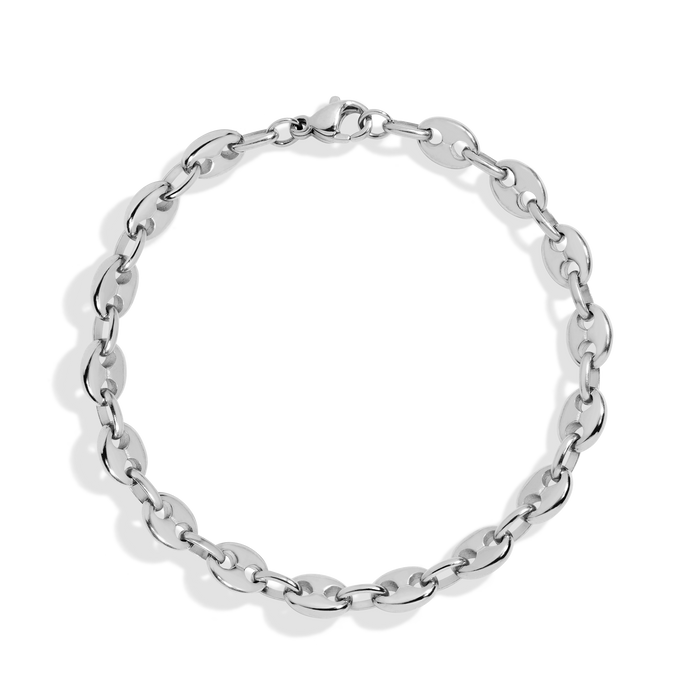 Puffed Mariner Chain Bracelet Stainless Steel White Gold 6in 6.5in 7in 7.5in First