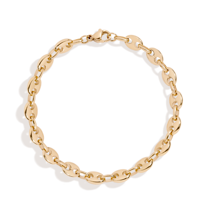 Puffed Mariner Chain Bracelet Stainless Steel Yellow Gold 6in 6.5in 7in 7.5in First