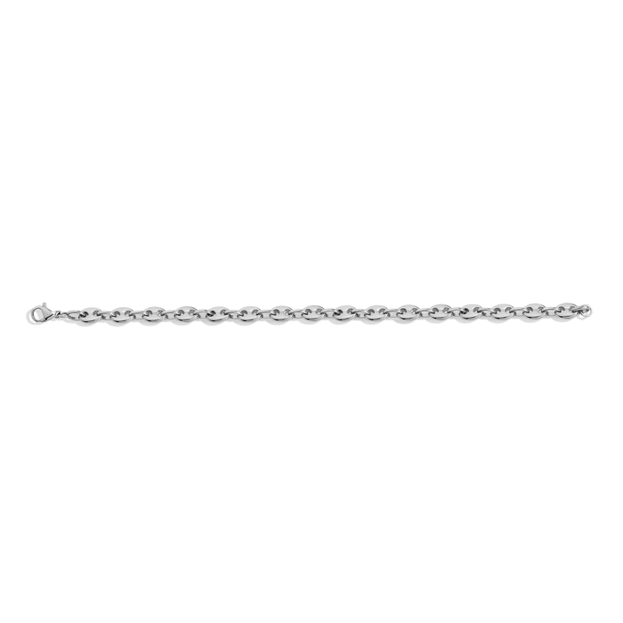 Puffed Mariner Chain Bracelet Stainless Steel White Gold 6in 6.5in 7in 7.5in