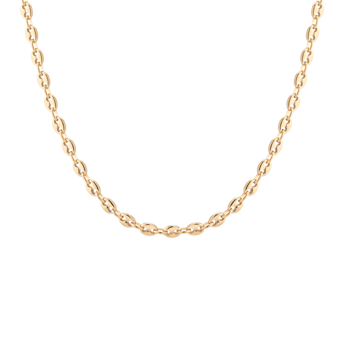 Puffed Mariner Chain Necklace Stainless Steel Yellow Gold 16in 18in First