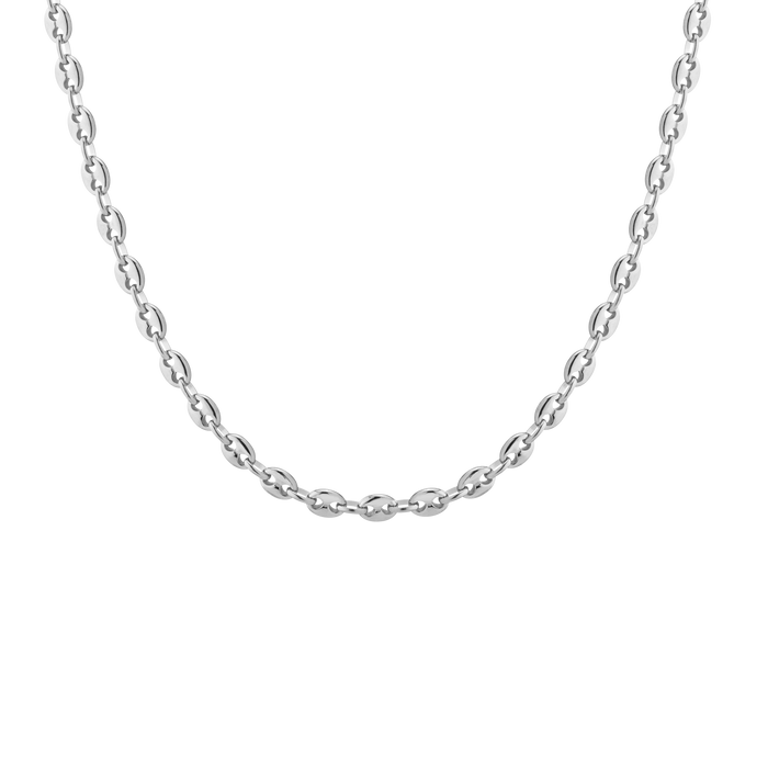Puffed Mariner Chain Necklace Stainless Steel White Gold 16in 18in First