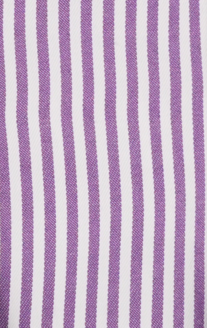 Purple and white bold stripe French cuff dress shirt with tie cuff links and pocket square