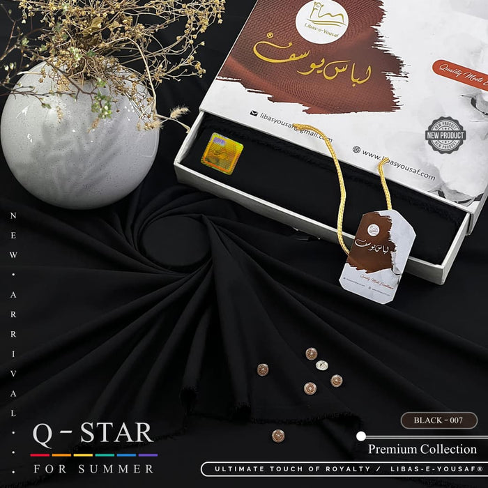 Q-Star Black-007 Premium Unstitched Fabric by Libas-e-Yousaf