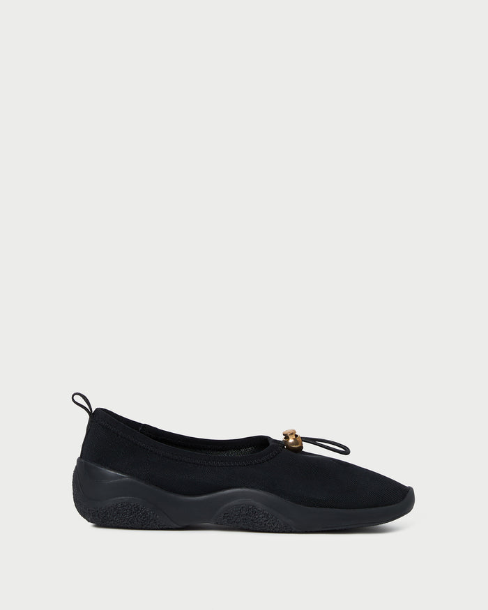 Raina Black Mesh Flat in black mesh.