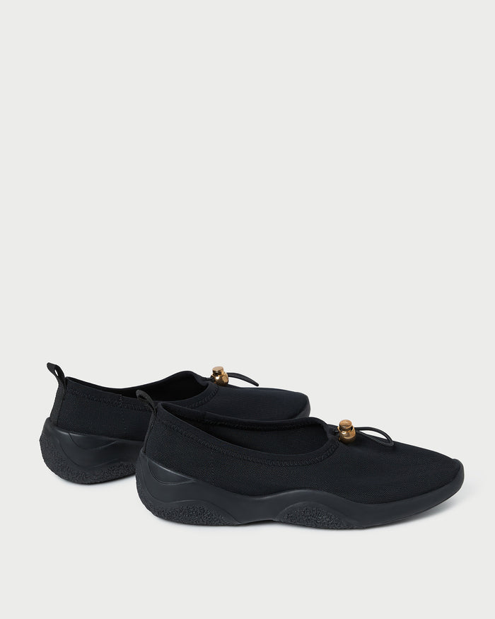 Raina Black Mesh Flat in black mesh.