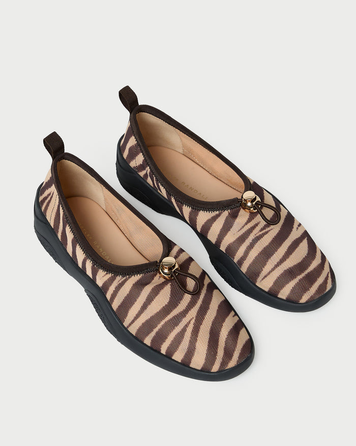 Raina Zebra Mesh Flat in zebra print mesh.