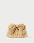 Rayne Natural Bow Clutch in pleated natural straw.