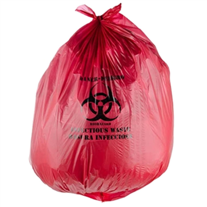 Red biohazard  bags-10 gallon (50) used in funeral service operations, from lynch supply