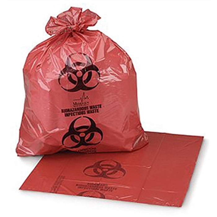 Red biohazard  bags-33 gallon (pk 50) used in funeral service operations, from lynch supply