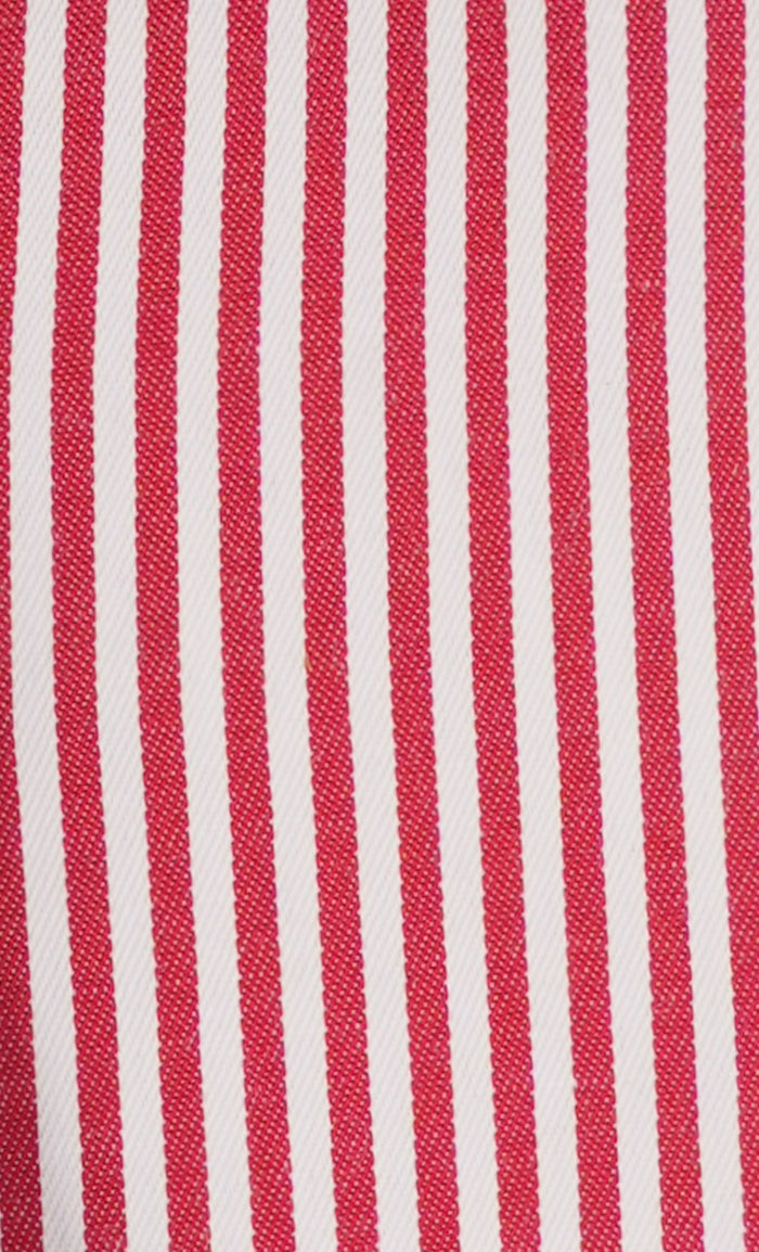 Red and white bold stripe French cuff dress shirt with tie cuff links and pocket square