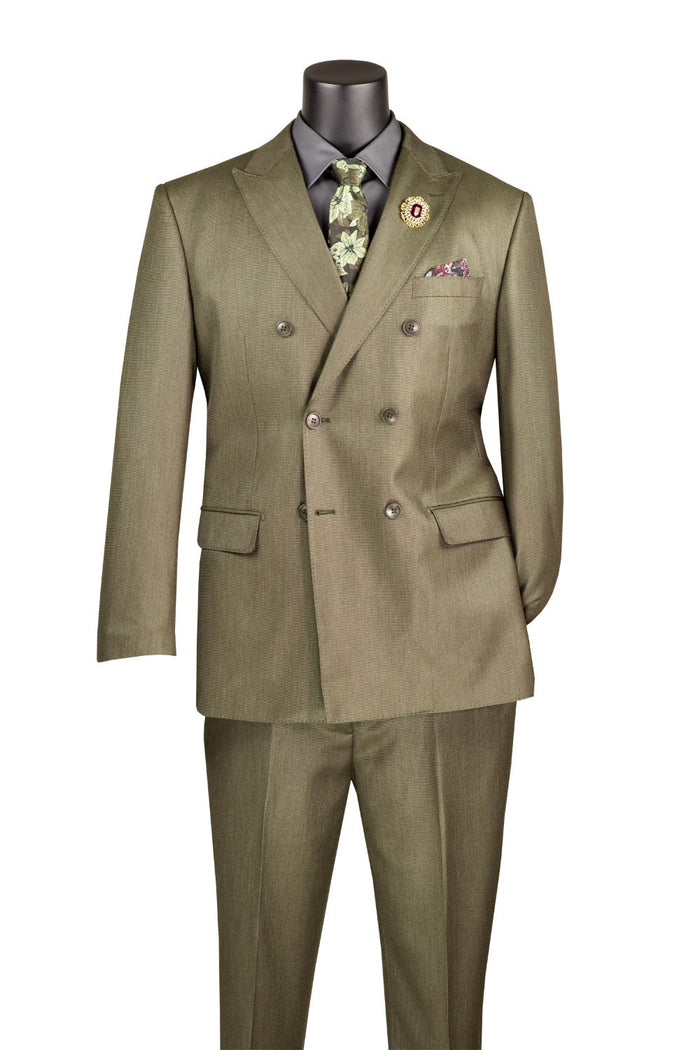 Dusty green regular fit 2 piece men's double breasted sharkskin suit with adjustable waistband