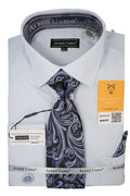 Blue regular fit mini-check French cuff dress shirt set with tie and pocket square