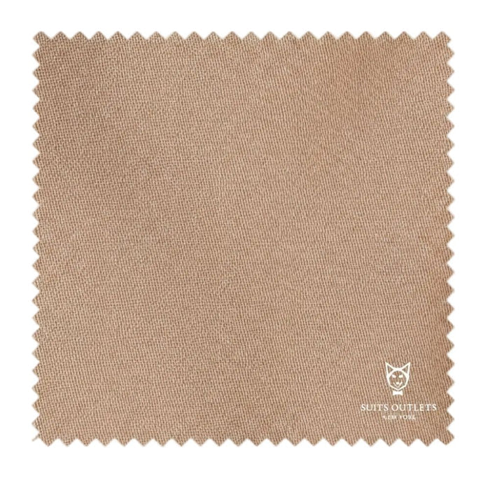 Beige fabric swatch with 'Suits Outlets' logo in the corner