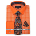 Regular Fit Plaid French Cuff Dress Shirt Set - Orange