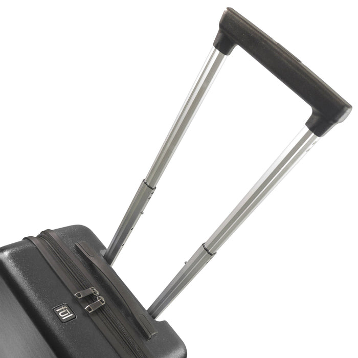 REVOLUTION 22.5" black carry-on luggage spinner suitcase. This sleek and durable carry-on features a hard-shell exterior to protect your essentials.