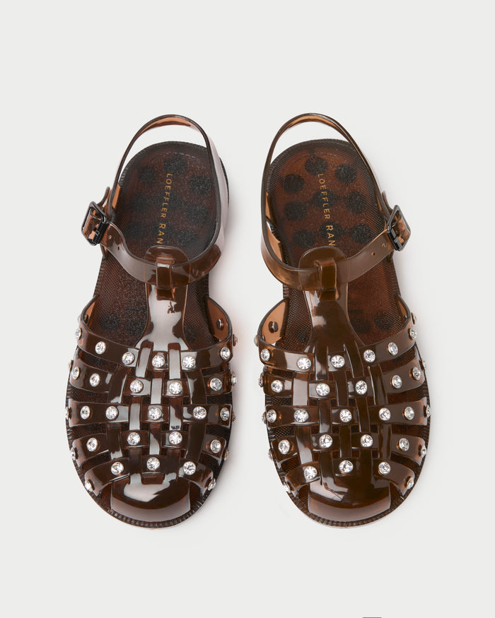 Rhys Brown Jelly Sandal in brown jelly material with crystal accents.