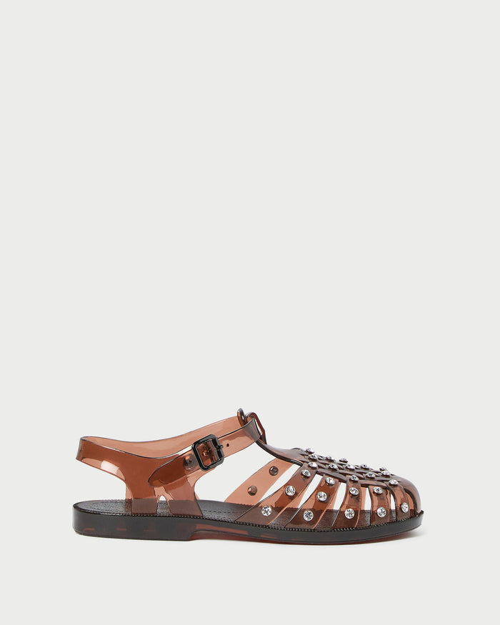 Rhys Brown Jelly Sandal in brown jelly material with crystal accents.